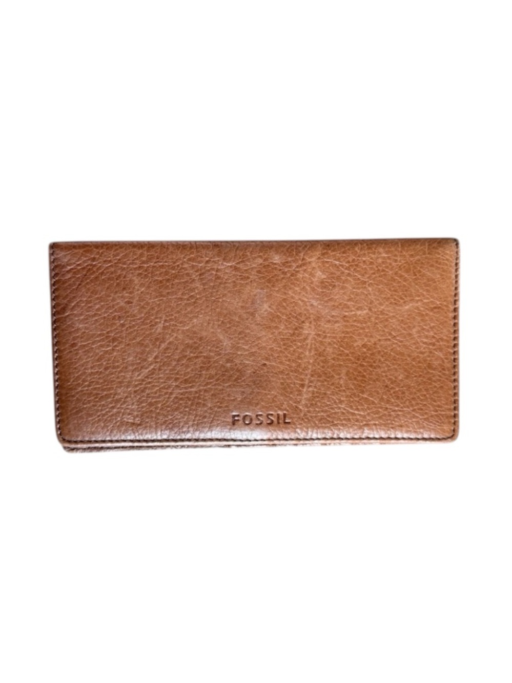 Fossil Leather Bifold Wallet Brown Zipper Pockets